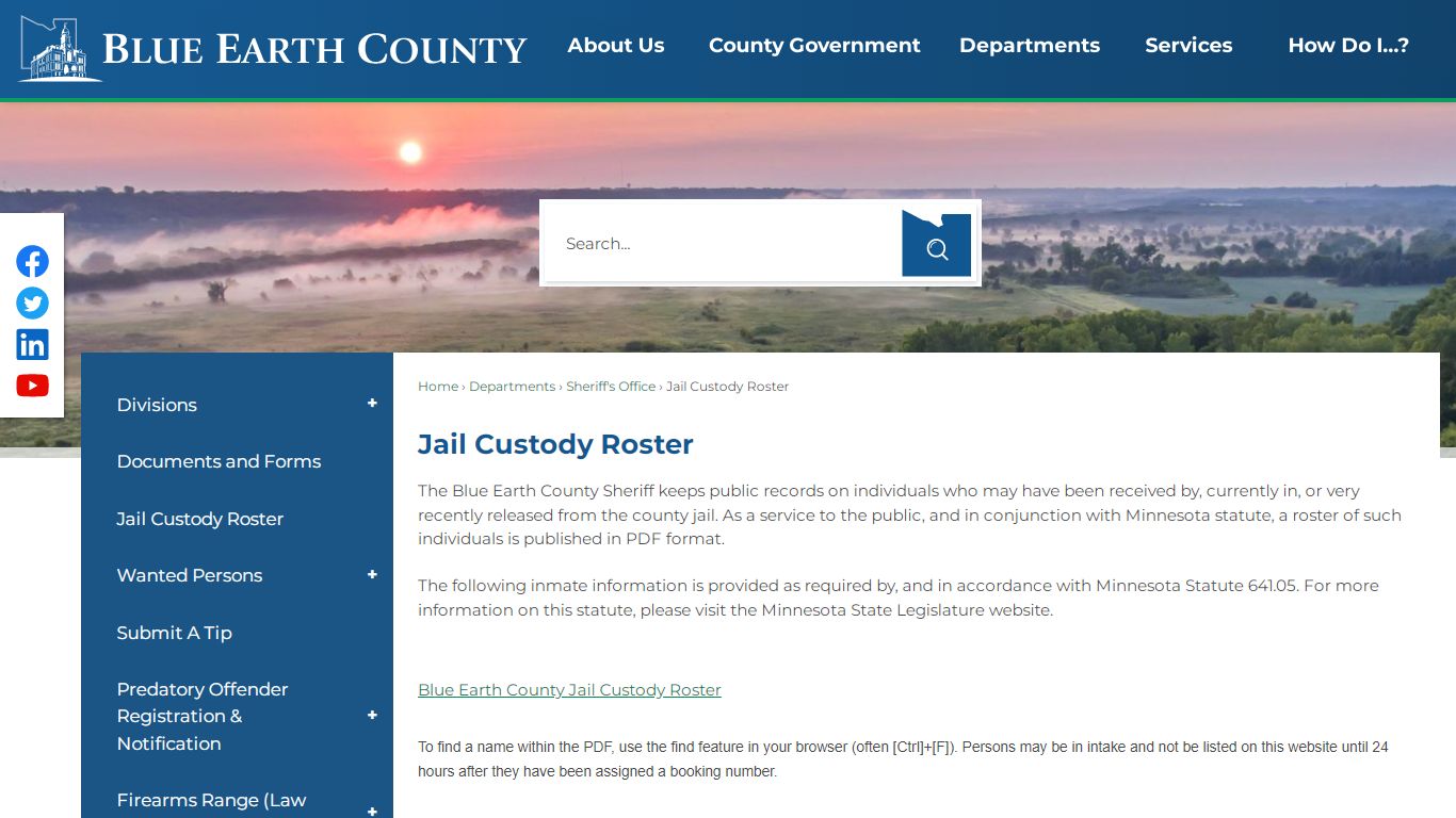 Jail Custody Roster | Blue Earth County, MN - Official Website