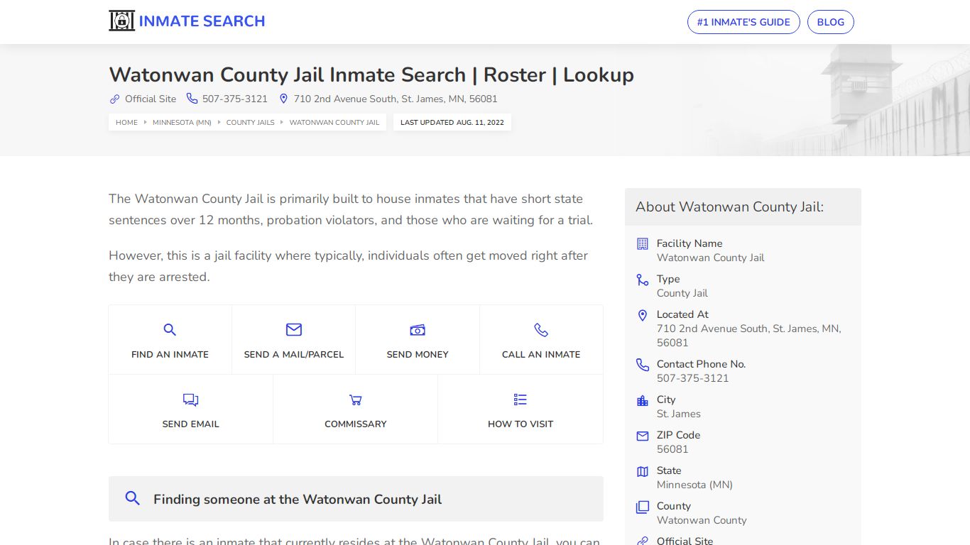 Watonwan County Jail Inmate Search | Roster | Lookup